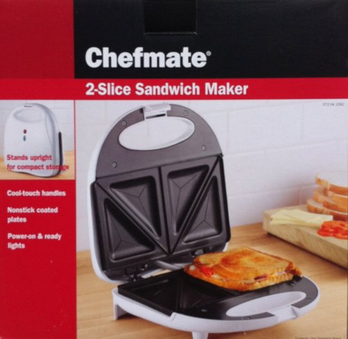 Chefmate 2 Slice Sandwich Maker Grill Nonstick Plates Upright Storage