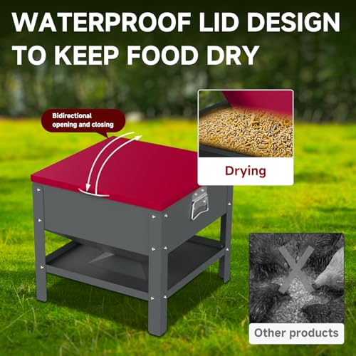 Automatic Chicken and Duck Feeder, 80 LBS Capacity Metal Chicken Feeder, Weatherproof Outdoor Gravity Feeding Barrel, No-Waste Feeder for Backyard Flock (Red) — view 4