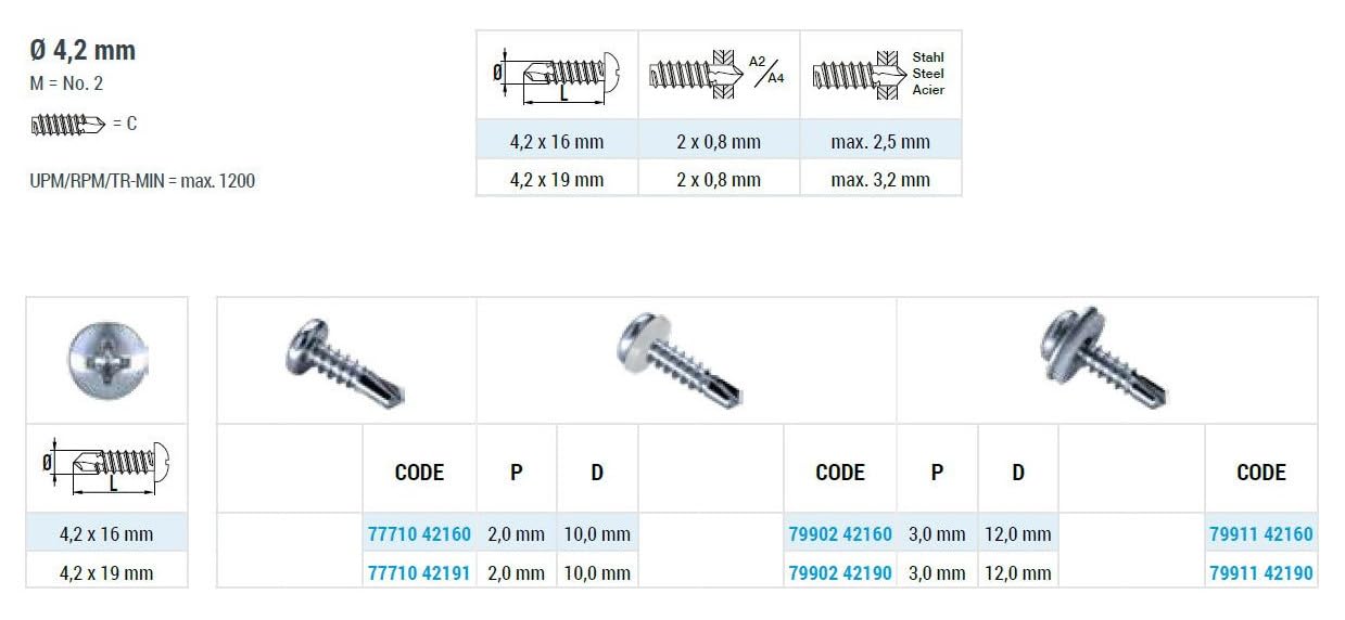 GOEBEL® - 1000 x Tornillos de perforación cabeza alomada punta de perforación endurecida (diámetro x longitud) 4,2 x 16,0 mm acero inoxidable A2 (V2A) GOEBEL silberGL DIN7504M Werksnorm