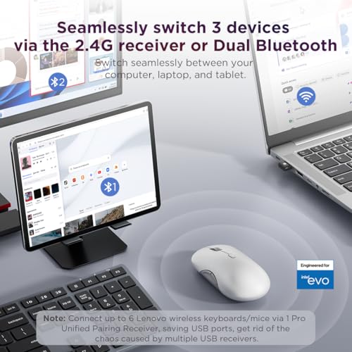 Image of Lenovo 700 Multi-Device Wireless Mouse, Bluetooth or 2.4 GHz USB-A Connection, Connect up to 3 Devices, 36 Month Battery Life, Seashell