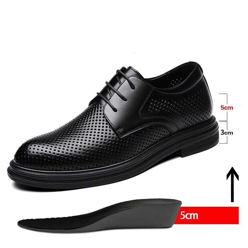 Battle Men Men's Perforated Invisible Height Increasing Elevator Shoes, Lightweight Breathable Dress Oxford Lace-Up-3.2 Inches Taller2
