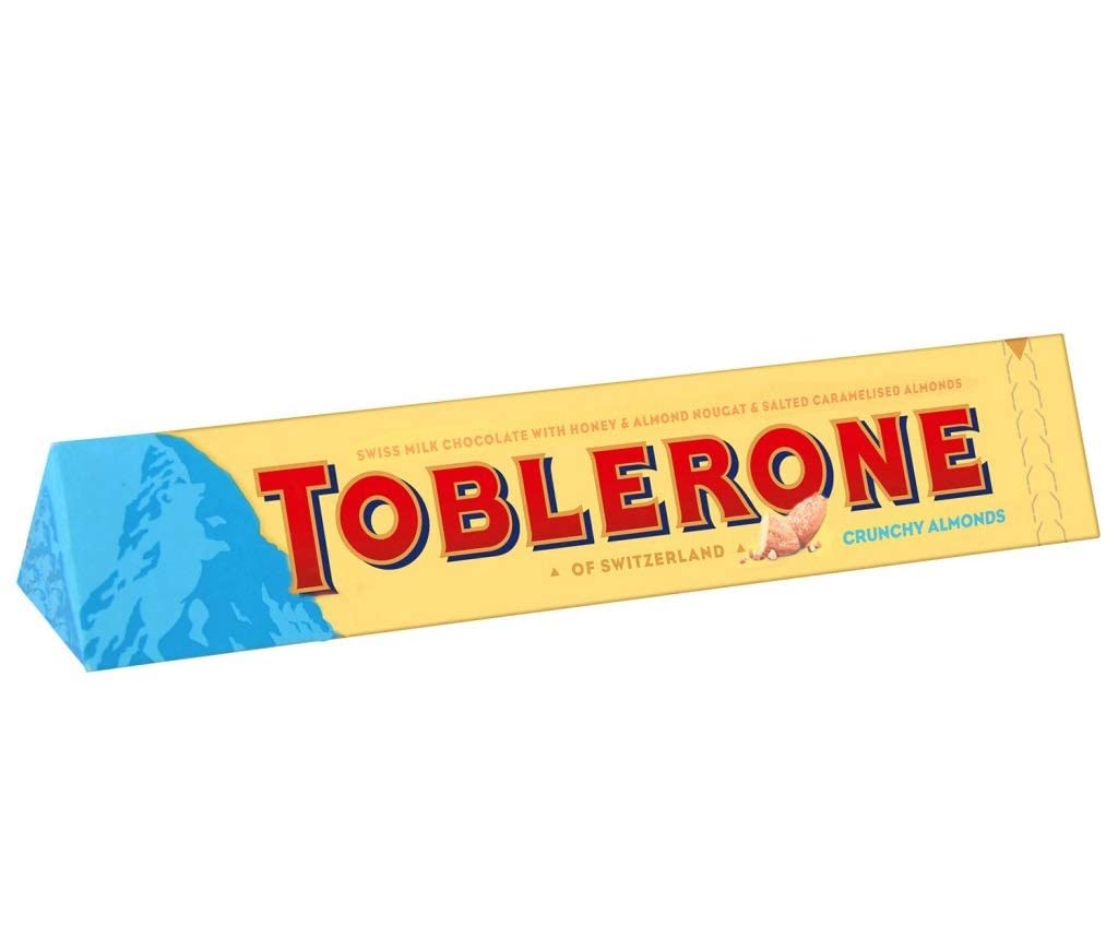 Toblerone Of Switzerland Swiss Milk Chocolate Candy Bars With Salted Caramelized Almonds And Honey And Almond Nougat, 100 Gram (Imported, Pack Of 1)