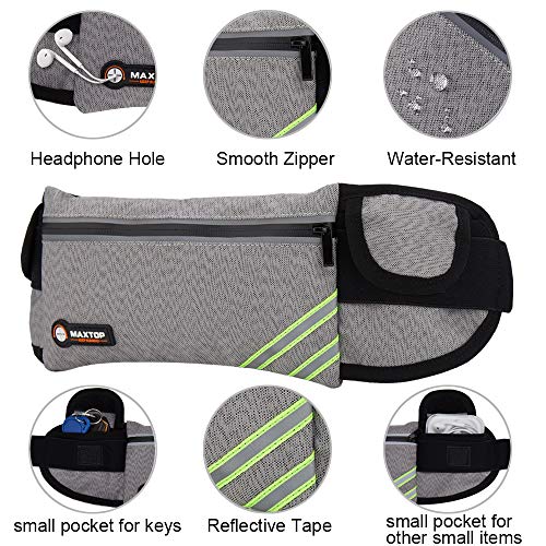 MAXTOP Unisex Running Belt Waist Pack - Reflective Water Resistant Slim Fanny Pack for Running Fitness Travelling Money Belt Carrying iPhone Samsung Up to 6.4inch