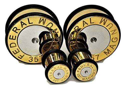 Magnum 357 Bullet Ear Plugs - Metal, Weighted Ear Gauges - 10 Sizes - Pair3