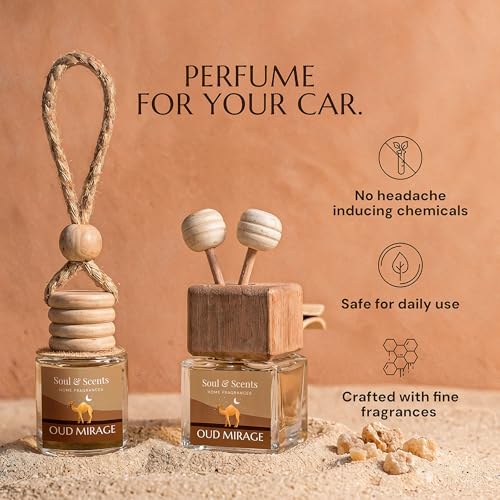 Image of Soul & Scents 16ml Luxury Car Perfumes Agarwood | Oud Mirage | 2-in-1 Hanging Pod & AC Vent Air Freshener | Premium Wooden Car Fragrance Accessory | Long Lasting Odour Eliminator | Pack of 2