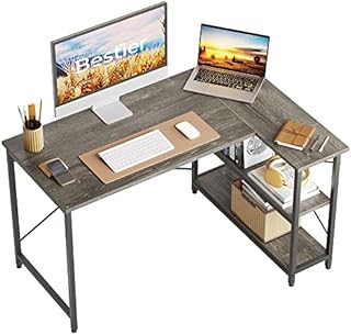 Bestier L Shaped Desk Computer Desk with Shelves Small Corner Desk 140CM Reversible Computer Desk Writing Table with Bookshelf for Home Office Small Space