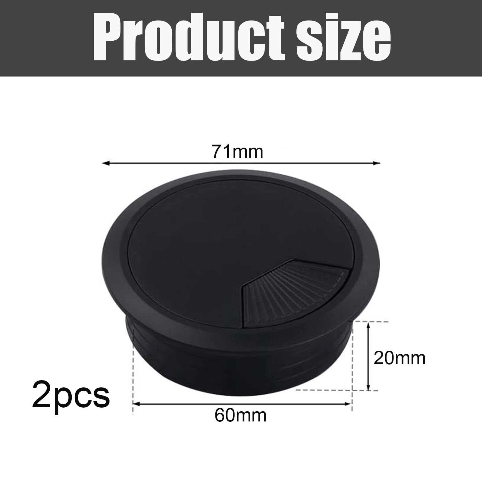 2 Passacavi Da Scrivania In Plastica Nera, Diametro 60 Mm, Per Ufficio E Casa, Foro Per Cavi