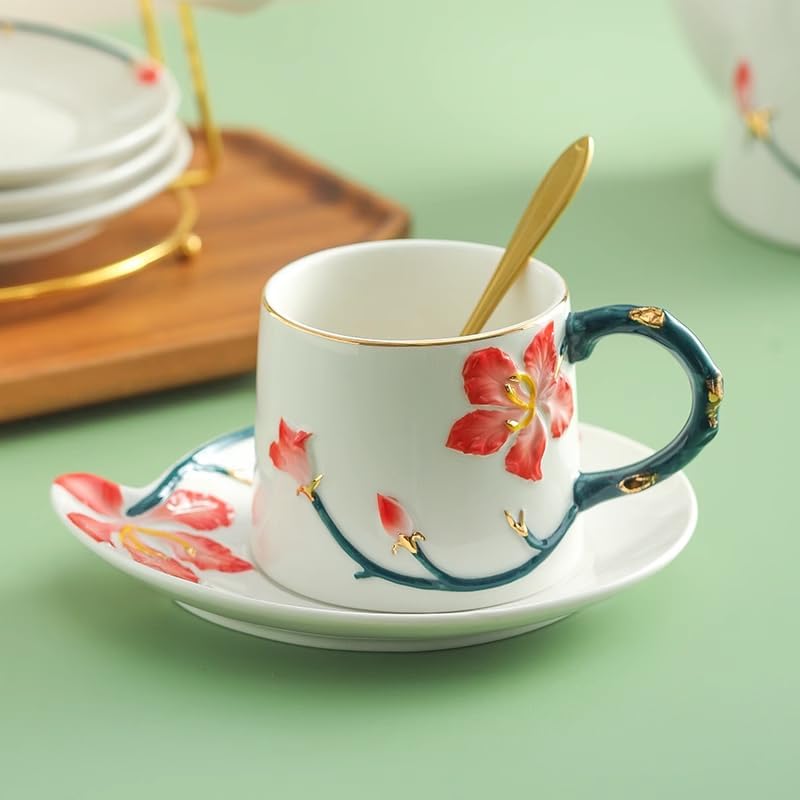 Floral Ceramic Coffee Cup Set Women’s Afternoon Tea Set-Color4