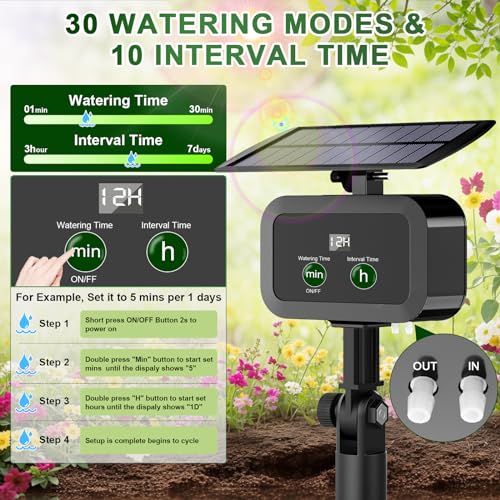 Solar Drip Irrigation System Kit, Automatic Watering System with 30 Working Modes & 10 Watering Interval Supports 15 Potted Plants, Solar Powered Drip Irrigation Kit for Outdoor/Indoor Garden, 2200mA - Thumbnail 3