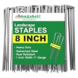 AMAGABELI GARDEN & HOME 200 Pack Galvanized Landscape Staples 8 Inch 11 Gauge Garden Staples Garden Stakes Plant Cover Stakes U-Shaped Landscape Stakes Landscape Pins for Weed Barrier Fabric