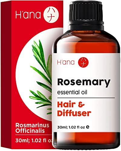 H’ana Pure Rosemary Oil för hårväxt & torr hårbotten - 100% terapeutisk kvalitet oförspädda rosmarin eteriska oljor för hud, diffusor & aromaterapi - Rosemary hårolja för hårväxt - 30ml