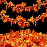 Thanksgiving Decorations Thanksgiving Garland with Lights 9FT Plug in Fall Garland Lighted 50 Orange Bulbs UL Listed Connectable Fall Lights for Indoor Outdoor Harvest Home Party Thanksgivings Decor