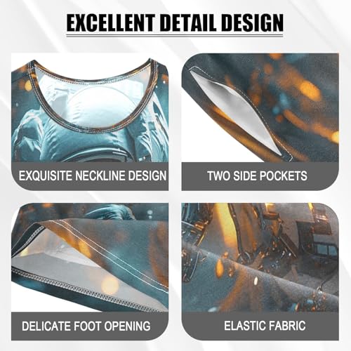 ALAZA Hipster Astronaut Space Pajamas Set Short Sleeve Cotton Sleepwear Summer Pjs 2 Piece 5-14Y4