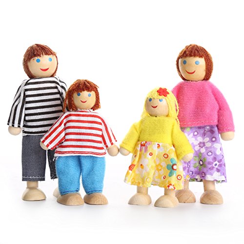Puckway Lovely Happy Family Dolls Playset Wooden Figures Set Of 7 People With Dog For Kids Children Toddlers Dollhouse Pretend Gift #TOP1