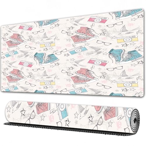 FEHWI - FEHWI Mauspad 80×30 cm Verlängertes großes Mauspad Schreibtischauflage,Retro-Modell, jugendlicher Grunge mit Sportschuhen von Camargue,genähte Kanten Gaming Mauspad,rutschfeste Gummibasis