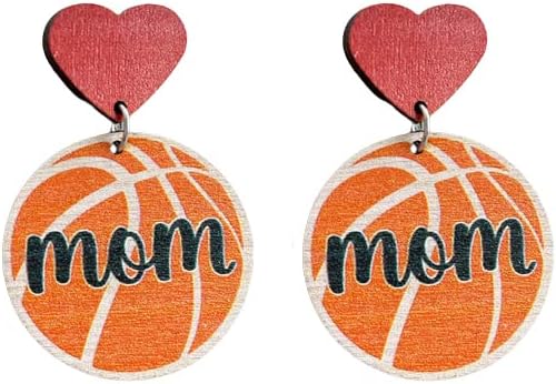 MotherS Earrings For Women Mama Wooden Mother Dainty Football Baseball Basketball Soccer Volleyball Dangle Bear Heart Trendy Fashion
