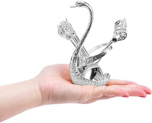 Miniatura 8 de Juego de cuchara de café con soporte, soporte para cuchara y tenedor de cisne, elegante y encantador kit de servicio decorativo para cucharas de