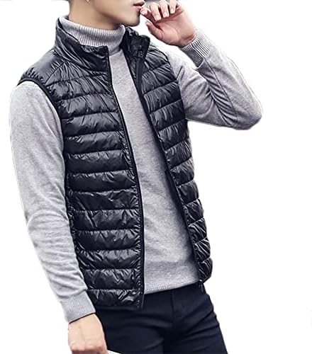 NTWHTB Men's Lightweight Packable Down Jacket Winter Puffer Coat Outdoors (Vest/ Hooded/Stand Collar) (Vest-Black,Large)
