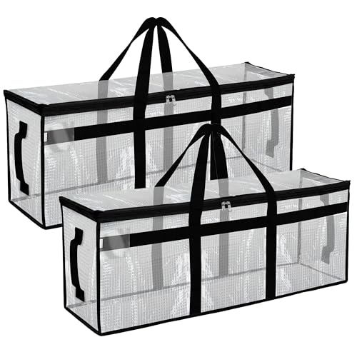 Image of Storite 2 Pack Premium Multi-Purpose Heavy Duty Moisture Proof 85 Litres Transparent Super-Size Jumbo Underbed Storage Bag /Toys /Blankets /Stationery Paper /Clothes Storage Bag (84x26x37 cm)