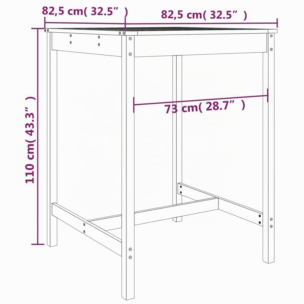 ARKEM Table Haute Exterieur, Table De Jardin Gris 82,5x82,5x110 cm Bois Massif de pin