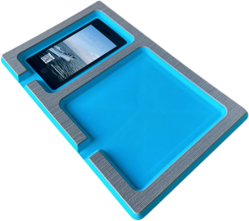 | 13mm Phone & Accessories Boat Double Dash Holder | SeaDek | Adhesive Backing | Separate Compartments for Phones & Fishing/Boating Tools | (Storm Gray/Bahama Blue)