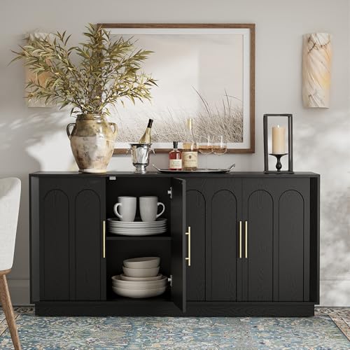 Image of FORTUNETEC Sideboard Buffet Cabinet with Storage, Modern Accent Cabinet with Arched Doors, Modular Media Console, 67 inch Large Minimalist Credenza for Living Room Kitchen Dining Room Entryway, Black