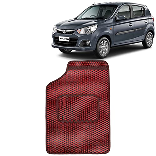 Image of Kingsway Dotted Design Car Floor Foot Mats Universal Fit for Maruti Suzuki Alto K10, Model Year : 2022 Onwards, Water and Dustproof, Color Red, Set of 5 Pieces