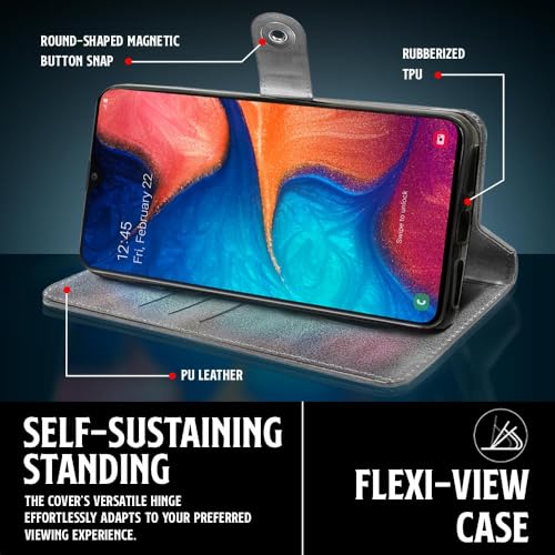 Image of WOW IMAGINE Shock Proof Flip Cover Back Case for Samsung Galaxy A20 | A30 | M10s (Magnetic Button Flip Case | Wallet Pockets & Stand | Leather Finish | Stone Grey)