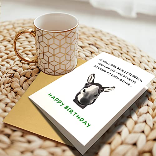 Funny Donkey Birthday Card, Happy Birthday Greeting Card, Humorous Two Donkeys Staring At Each Other Bday Card #TOP5