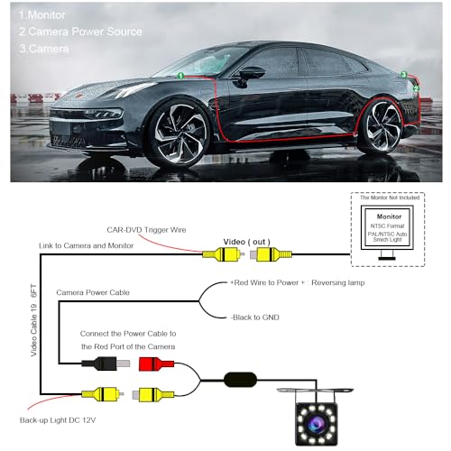 Image of Car Backup Camera, Waterproof HD 12 LED Night Vision Rear View Camera, 170 Wide View Angle Camera, Universal for Cars, SUV, Trucks, RV