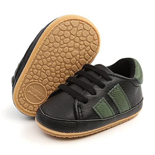 Auhoho Tênis infantil infantil infantil de couro sintético com sola macia de 0 a 1 anos, Verde, 6 Mo