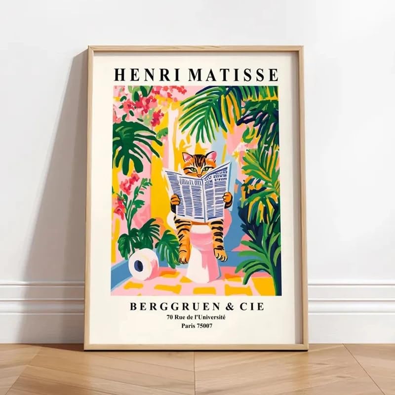Affiche de chat tigré sur les toilettes pour une déco de salle de bain amusante