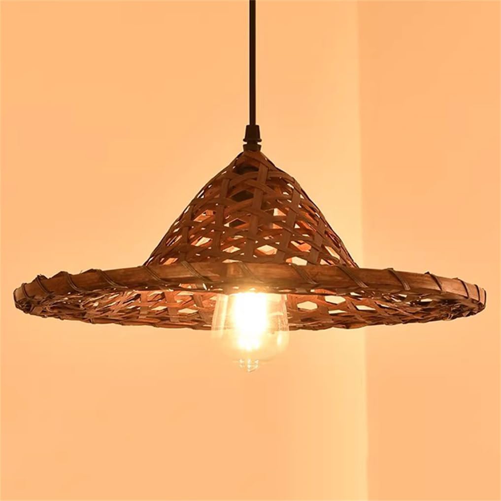 LQZCXMF Creative Hat Shape Pendant Light 1-Light Farmhouse Chandelier Rustic Handmade Weave Fixtures for Dining Table Primitive Lighting Fitting for Dining Room Living Room Porch Entryway, Foyer