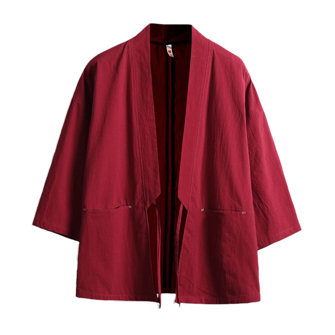 Bollrllr Kimono para hombre, cárdigan de plumas japonesas Yukata, ropa de abrigo casual para hombre, ropa samurái, kimono de playa de verano