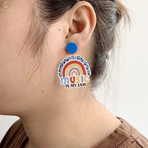 Locrccl Teacher's Day Dangle Earrings For Women Love Glitter Acrylic Apple Rainbow Earrings Back To School Earrings For Teacher Appreciation Gifts (B) #TOP2