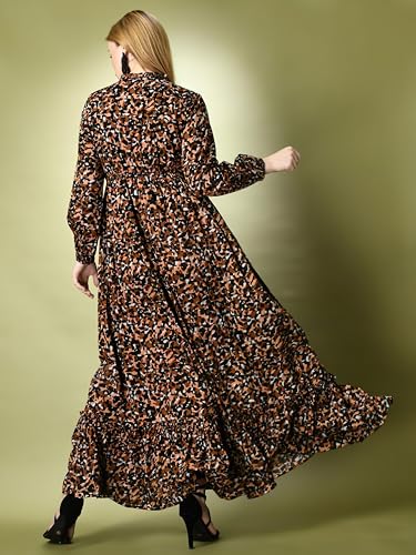 Image of KZULLY | Floral Printed Maxi Dresses for Women | Long Sleeve Beautiful Floral Patterns | Stylish and Elegant Dress | Tie Neck