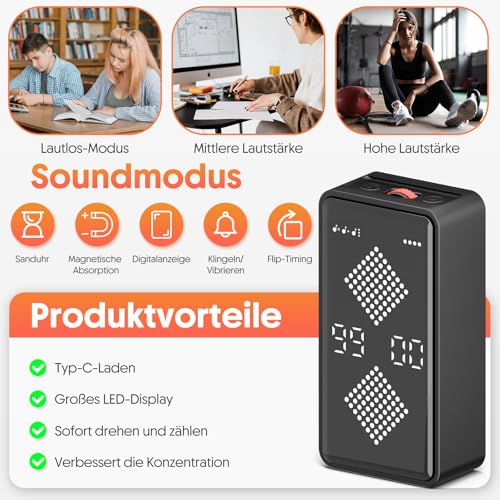 Milgeo Schwerkraftsensor-Timer, Pomodoro-Technik-Timer, Zeitmanagement-Tool, Magnetisch, Geeignet Für Arbeit, Büro, Studium, Aufgabe… – Ansicht 4