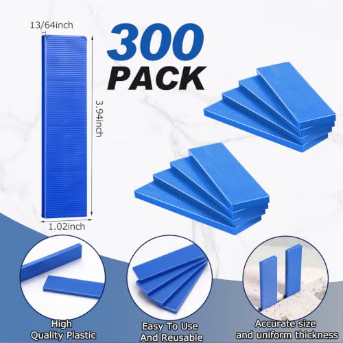 Image of LEIFIDE 300 Pcs Composite Plastic Flat Shims Structural Tile Plastic Shims for Leveling Black Flat Spacers(Blue,5mm, 13 /64 inch)
