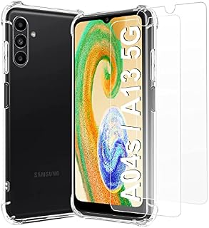 For Samsung Galaxy A04S/A13 5G Case with Tempered Glass Screen Protector(2Pack),Samsung A04S/A13 5G Clear Phone Case,Anti-Scratch Shock Absorption Cover Phonecase,6.5-Not for Galaxy A13 4G