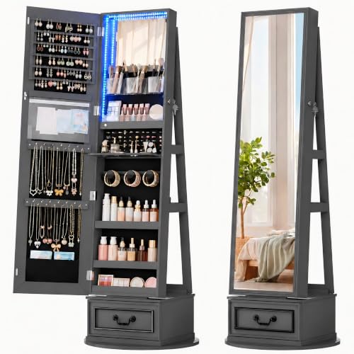 Vlsrka Mirror Jewelry Cabinet with LED Lights