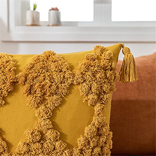 Boho Pompoms Woven Tufted With Taseels Lumbar Pillow Cover,Turmeric Christmas Gingerbread,Decorative Pillowcase For Home Decor,Couch Sofa Bed Living Room,Cotton,12X20 Inches,Regalo Para Navidad #TOP1