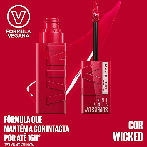 Image of Maybelline Super Stay Vinyl Ink Longwear No-Budge Liquid Lipcolor Makeup, Highly Pigmented Color and Instant Shine, Wicked, Cool Red Lipstick, 0.14 fl oz, 1 Count