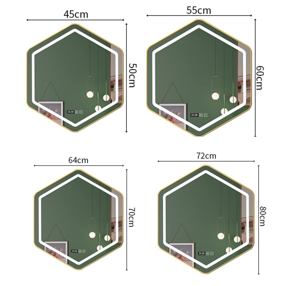 Specchio da Parete Esagonale, Specchio da Bagno Specchio Illuminato a LED, Cornice Dorata a Specchio Irregolare, Specchio da Camera con Interruttore Tattile, Specchio Decorativo per Hotel (S
