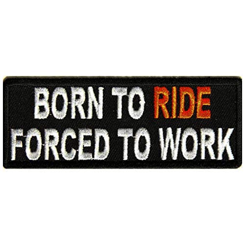 Image of Motohog Embroidered Iron & Sew On Patch (Born to Ride Forced to Work, Multicolor) 4.1X1.2 inches