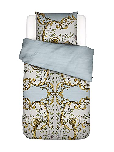 ESSENZA Bettwäsche Georgina Ornamente Blumen Blüten Blätter Wendeoptik Baumwollsatin, Größe:155 cm x 220 cm, Farbe:Iceblue