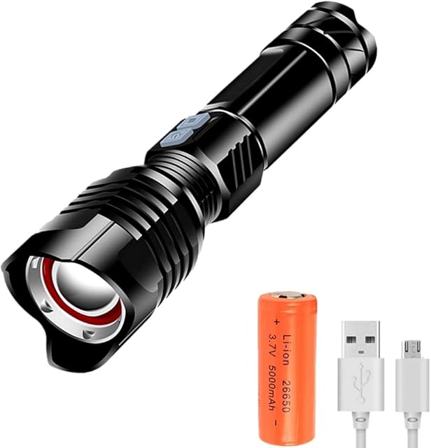 WindFire LED Torch Rechargeable, Super Bright 20000 Lumen Powerful Tactical Flashlight, 5 Modes Adjustable Focus, Waterproof Handheld Torches with 26650 Battery for Camping, Hiking, Emergency
