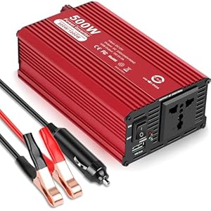 500 Watt Power Inverter 12 V DC to 110 V AC Converter Adapter Car Plug Socket with Fast Charging Ports and 2 AC Outputs, 12 Volt Battery Inverter Car Cigarette Lighter