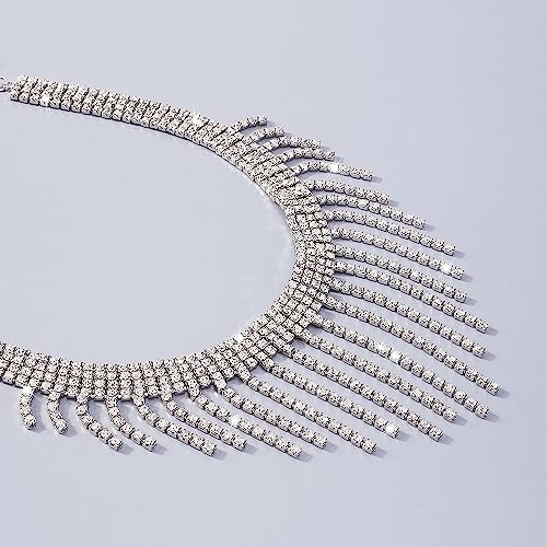 Weenkeey Quaste Strass Halsketten Strass Choker Halskette Sparkly Kristall Halsbänder Kette für Frauen Mädchen - Silber