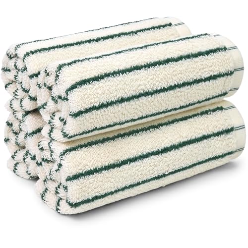 Jacquotha Striped Cotton Washcloths 4 Pack, 13” x 13” - Green and Cream