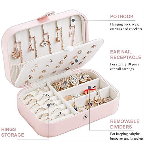 Chelory Small Jewelry Box For Earrings Rings Necklaces Bracelets, Pu Leather Portable Travel Jewelry Organizer Case For Women Girls Gift, Mini Double Layer Jewelry Holder Storage Display, Pink #TOP1
